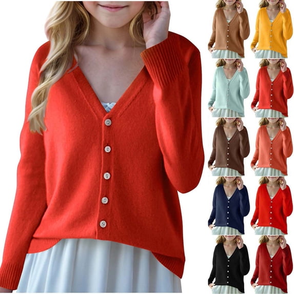 Xaqiouau Boys Girls Kids Cardigan Sweater V Neck Knit Button Front Long Sleeve Warm Layering Top School Uniform Casual Fall Winter
