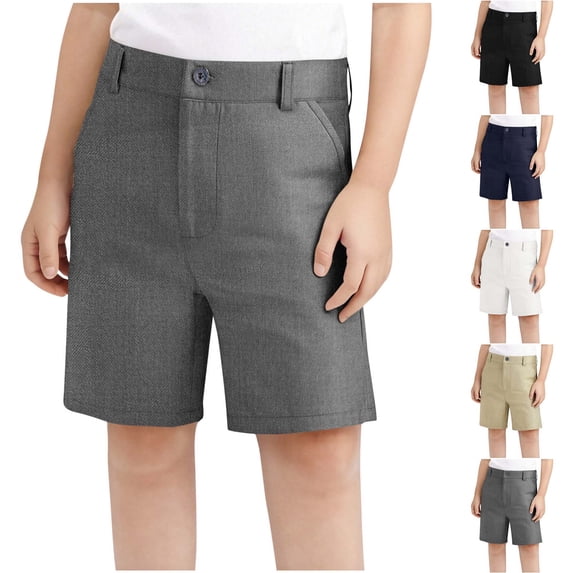 Xaqiouau Boys Girls Uniform Shorts Summer School Flat Front Knee Length Chino Dress Shorts Wrinkle Resistant with Pockets for Kids Teens