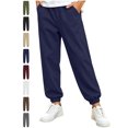 thumbnail image 1 of Xaqiouau Boys Jogger Pants with Pintuck Detail Elastic Waist Casual Trousers Cuffed Leg Relaxed Fit Solid Color Everyday Wear Kids School Sportswear Navy 11-12 Years, 1 of 9