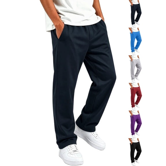 Xaqiouau Boys Open Bottom Sweatpants Elastic Drawstring Waist Straight Leg Jogger Pants With Side Pockets Casual Workout Fall Winter Everyday Wear Navy 2-3Years