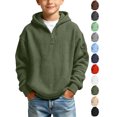 thumbnail image 1 of Xaqiouau Boys Waffle Knit Hoodie Half Zip Pullover Long Sleeve Solid Color with Arm Pocket Warm Casual Winter Hooded Sweatshirt for School Daily Wear Army Green 13 Years, 1 of 9