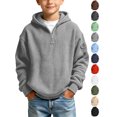 thumbnail image 1 of Xaqiouau Boys Waffle Knit Hoodie Half Zip Pullover Long Sleeve Solid Color with Arm Pocket Warm Casual Winter Hooded Sweatshirt for School Daily Wear Gray 11 Years, 1 of 9
