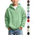 thumbnail image 1 of Xaqiouau Boys Waffle Knit Hoodie Half Zip Pullover Long Sleeve Solid Color with Arm Pocket Warm Casual Winter Hooded Sweatshirt for School Daily Wear Green 5 Years, 1 of 9