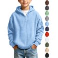 thumbnail image 1 of Xaqiouau Boys Waffle Knit Hoodie Half Zip Pullover Long Sleeve Solid Color with Arm Pocket Warm Casual Winter Hooded Sweatshirt for School Daily Wear Light Blue 5 Years, 1 of 8