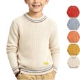 thumbnail image 1 of Xaqiouau Children Striped Mock Half Turtleneck Rib Knit Sweater Thick Acrylic Trim Long Sleeve Pullover Warm Fall Winter Daily School Knit Tops Boys Girls Beige 6-7Years, 1 of 7