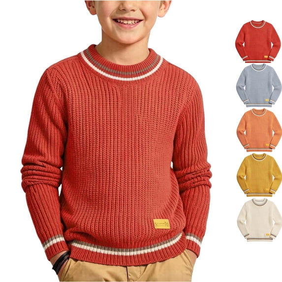 Xaqiouau Children Striped Mock Half Turtleneck Rib Knit Sweater Thick Acrylic Trim Long Sleeve Pullover Warm Fall Winter Daily School Knit Tops Boys Girls Red 2-3Years