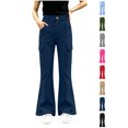 thumbnail image 1 of Xaqiouau Girls Cargo Flare Pants High Waist Multiple Pockets Casual Trousers Stretch Twill Slim Fit Bell Bottom Style Kids Fashion Daily Bottoms Navy 5-6 Years, 1 of 9