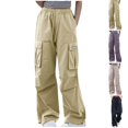 thumbnail image 1 of Xaqiouau Girls Cargo Pants Teen Girls Y2K Streetwear Wide Leg Baggy Pants High Waisted Drawstring Casual Trousers Multi Pocket Loose Fit Pants, 1 of 3