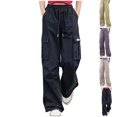thumbnail image 1 of Xaqiouau Girls Cargo Pants Teen Girls Y2K Streetwear Wide Leg Baggy Pants High Waisted Drawstring Casual Trousers Multi Pocket Loose Fit Pants, 1 of 3