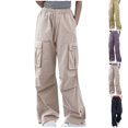 thumbnail image 1 of Xaqiouau Girls Cargo Pants Teen Girls Y2K Streetwear Wide Leg Baggy Pants High Waisted Drawstring Casual Trousers Multi Pocket Loose Fit Pants, 1 of 3