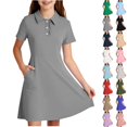 thumbnail image 1 of Xaqiouau Girls Collared Dress Short Sleeve Button Front A Line Summer Dresses With Pockets Casual Tennis Golf School Uniform Style, 1 of 9