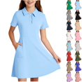 thumbnail image 1 of Xaqiouau Girls Collared Dress Short Sleeve Button Front A Line Summer Dresses With Pockets Casual Tennis Golf School Uniform Style, 1 of 9
