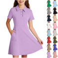 thumbnail image 1 of Xaqiouau Girls Collared Dress Short Sleeve Button Front A Line Summer Dresses With Pockets Casual Tennis Golf School Uniform Style, 1 of 9