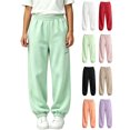 thumbnail image 1 of Xaqiouau Girls Cuffed Jogger Sweatpants Relaxed Fit Elastic Waist Kids Sport Pants with Zip Pocket Solid Color Casual Trousers Fall Winter School Activewear Mint Green 160, 1 of 6