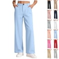thumbnail image 1 of Xaqiouau Girls Dress Pants Wide Leg School Uniform Pants High Waisted Straight Leg Trousers with Pockets Preppy Back to School Clothes for Kids Ages 5 to 15, 1 of 8