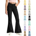 thumbnail image 1 of Xaqiouau Girls Flare Leg Pants Slim Fit Solid Color Casual Trousers Button Front Mid Rise Bell Bottom Jeans Style Kids Fashionable Everyday Wear Black 7-8 Years, 1 of 8