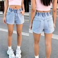 thumbnail image 1 of Xaqiouau Girls High Waist Denim Shorts Elastic Waist Pull On Jean Shorts Casual Summer Cuffed Denim Shorts with Pockets for Kids 3-15 Years, 1 of 9