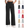 thumbnail image 1 of Xaqiouau Girls High Waist Wide Leg Dress Pants Straight Leg Trousers with Pockets Button Front Side Pockets Solid Color Casual School Daily Wear Black 12-13Years, 1 of 8