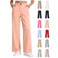 thumbnail image 1 of Xaqiouau Girls High Waist Wide Leg Dress Pants Straight Leg Trousers with Pockets Button Front Side Pockets Solid Color Casual School Daily Wear Pink 12-13Years, 1 of 8