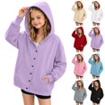 thumbnail image 1 of Xaqiouau Girls Hooded Jacket Button Up Sweatshirt Long Sleeve Casual Outerwear Solid Color Coat Lightweight Fall Clothes Daily Wear Girls Clothes, 1 of 7