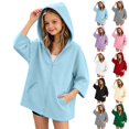 thumbnail image 1 of Xaqiouau Girls Hooded Zip Up Jacket Casual Cape Hoodie Long Sleeve Lightweight Outerwear Solid Color Coat Back To School Daily Wear Girls Clothes, 1 of 6