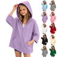 thumbnail image 1 of Xaqiouau Girls Hooded Zip Up Jacket Casual Cape Hoodie Long Sleeve Lightweight Outerwear Solid Color Coat Back To School Daily Wear Girls Clothes, 1 of 6
