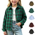thumbnail image 1 of Xaqiouau Girls Plaid Button Down Shirt Long Sleeve Flannel Shirt Casual Collared Loose Fit Lightweight Fall Tops for Kids Girls, 1 of 7