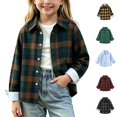 thumbnail image 1 of Xaqiouau Girls Plaid Button Down Shirt Long Sleeve Flannel Shirt Casual Collared Loose Fit Lightweight Fall Tops for Kids Girls, 1 of 7