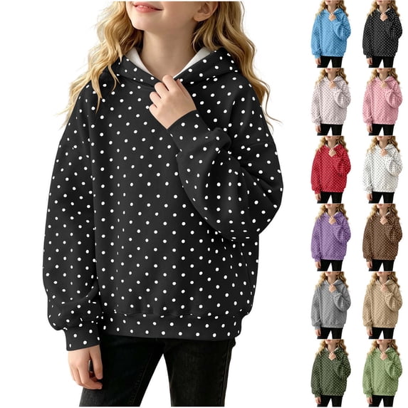 Xaqiouau Girls Polka Dot Hoodie Sweatshirt Long Sleeve Pullover Casual Hooded Top Fall Winter School Everyday Outfits Girls Clothes