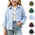 thumbnail image 1 of Xaqiouau Girls Striped Button Down Shirt Long Sleeve Collared Blouse Casual Oversized Pocket Tops School Uniform Shirt for Kids, 1 of 7