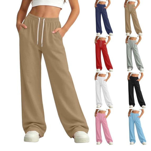 Xaqiouau Girls Wide Leg Sweatpants High Waisted Baggy Pants Drawstring Elastic Waist Casual Lounge Jogger Pants with Pockets Girls Clothes