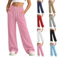 thumbnail image 1 of Xaqiouau Girls Wide Leg Sweatpants High Waisted Baggy Pants Drawstring Elastic Waist Casual Lounge Jogger Pants with Pockets Girls Clothes, 1 of 9