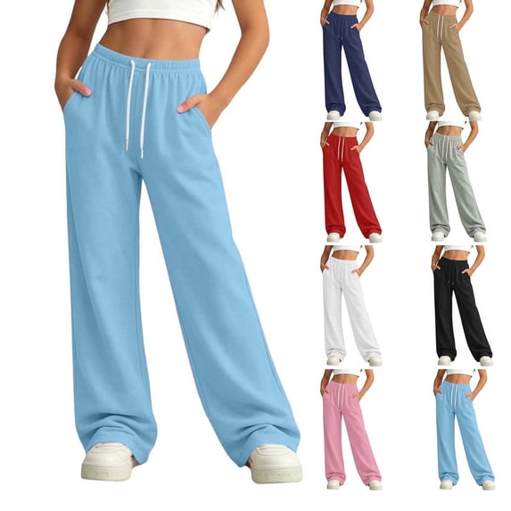 Xaqiouau Girls Wide Leg Sweatpants High Waisted Baggy Pants Drawstring Elastic Waist Casual Lounge Jogger Pants with Pockets Girls Clothes