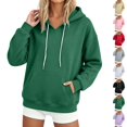 thumbnail image 1 of Xaqiouau Hoodies for Women Fleece Pullover Sweatshirts Oversized Long Sleeve Drawstring Hooded Sweatshirt Casual Loose Fall Winter Hoodie with Pocket, 1 of 7