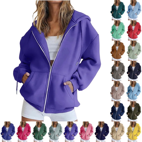 Xaqiouau Hoodies for Women Zip Up Hoodie Oversized Hooded Jacket Casual Sweatshirt Long Sleeve Hoodie Jacket with Pockets Fall Winter
