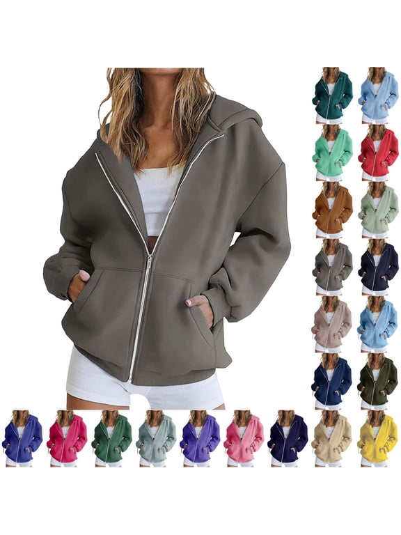 Hoodies for Women Zip Up Hoodie Oversized Hooded Jacket Casual Sweatshirt Long Sleeve Hoodie Jacket with Pockets Fall Winter
