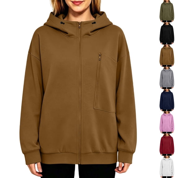 Xaqiouau Hoodies for Women Zip Up Hoodies Oversized Sweatshirt Long Sleeve Full Zip Hooded Jacket Casual Loose Fit Sweatshirt with Zipper Pocket