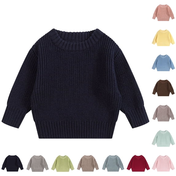 Xaqiouau Kids Crew Neck Chunky Knit Sweater Loose Pullover Top Solid Color Winter Warm Basic Shirt Toddler Boys Girls Soft Cotton Knitwear Casual Outwear Navy 2 Years