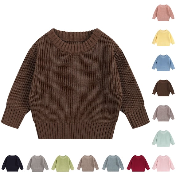 Xaqiouau Kids Crew Neck Chunky Knit Sweater Loose Pullover Top Solid Color Winter Warm Basic Shirt Toddler Boys Girls Soft Cotton Knitwear Casual Outwear Coffee 4 Years