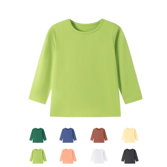 Xaqiouau Kids Crewneck Long Sleeve Cotton Tee Solid Color Pullover Top Loose Fit Basic Shirt Boys Girls School Playwear Fall Winter Everyday Essential Mint Green 4-5 Years