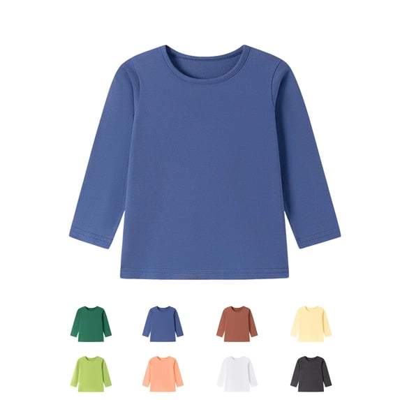 Xaqiouau Kids Crewneck Long Sleeve Cotton Tee Solid Color Pullover Top Loose Fit Basic Shirt Boys Girls School Playwear Fall Winter Everyday Essential Navy 8-9 Years