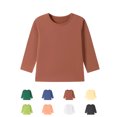 thumbnail image 1 of Xaqiouau Kids Crewneck Long Sleeve Cotton Tee Solid Color Pullover Top Loose Fit Basic Shirt Boys Girls School Playwear Fall Winter Everyday Essential Red 8-9 Years, 1 of 7