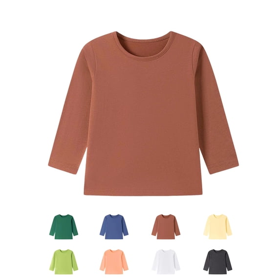 Xaqiouau Kids Crewneck Long Sleeve Cotton Tee Solid Color Pullover Top Loose Fit Basic Shirt Boys Girls School Playwear Fall Winter Everyday Essential Red 8-9 Years