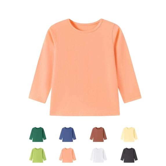 Xaqiouau Kids Crewneck Long Sleeve Cotton Tee Solid Color Pullover Top Loose Fit Basic Shirt Boys Girls School Playwear Fall Winter Everyday Essential Orange 6-7 Years
