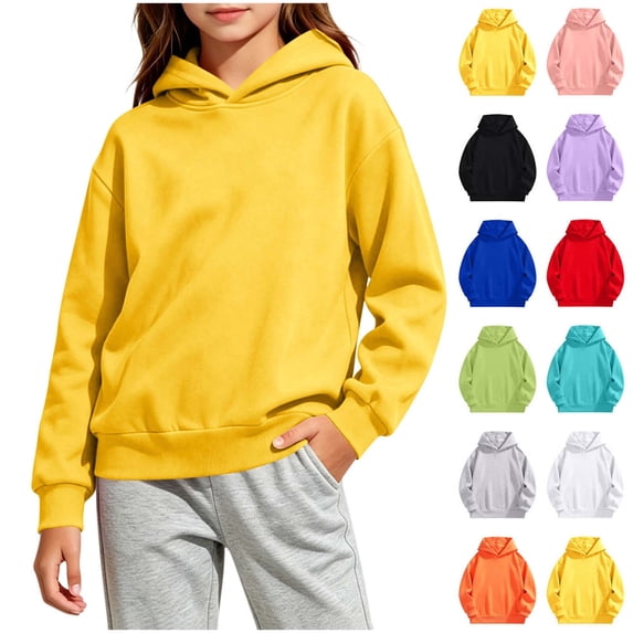 Xaqiouau Kids Hoodie Sweatshirt Pullover Long Sleeve Hooded Top Soft Casual Solid Color Lightweight School Outfit Everyday Wear Kids Clothes