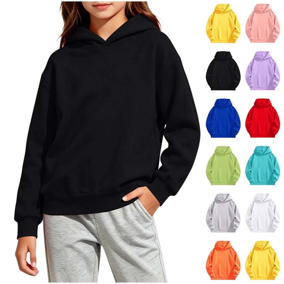 Xaqiouau Kids Hoodie Sweatshirt Pullover Long Sleeve Hooded Top Soft Casual Solid Color Lightweight School Outfit Everyday Wear Kids Clothes