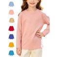 thumbnail image 1 of Xaqiouau Kids Long Sleeve Cotton Shirt Crewneck Solid Color Tee Loose Fit Pullover Top Boys Girls School Playwear Everyday Essential Soft Breathable Basic Pink 2-3 Years, 1 of 9