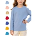 thumbnail image 1 of Xaqiouau Kids Long Sleeve Cotton Shirt Crewneck Solid Color Tee Loose Fit Pullover Top Boys Girls School Playwear Everyday Essential Soft Breathable Basic Light Blue 4-5 Years, 1 of 9