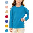thumbnail image 1 of Xaqiouau Kids Long Sleeve Cotton Shirt Crewneck Solid Color Tee Loose Fit Pullover Top Boys Girls School Playwear Everyday Essential Soft Breathable Basic Sky Blue 3-4 Years, 1 of 9