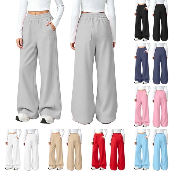 Xaqiouau Kids Wide Leg Sweatpants Boys Girls Elastic Waist Pants with Pockets Solid Color Loose Fit Casual Lounge Trousers Kids Clothes